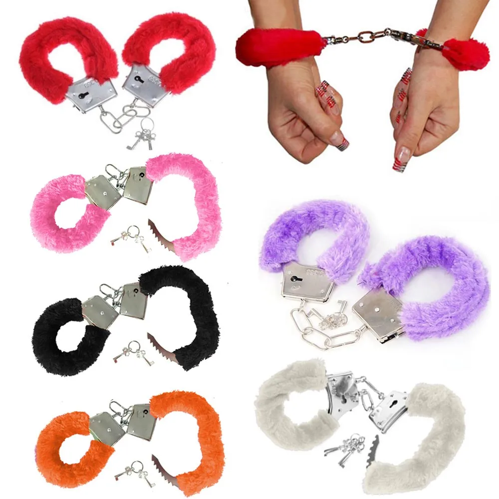 1PC Furry Fuzzy Costume Handcuffs Wrist Metal Soft Cuffs Hen Party Bachelorette