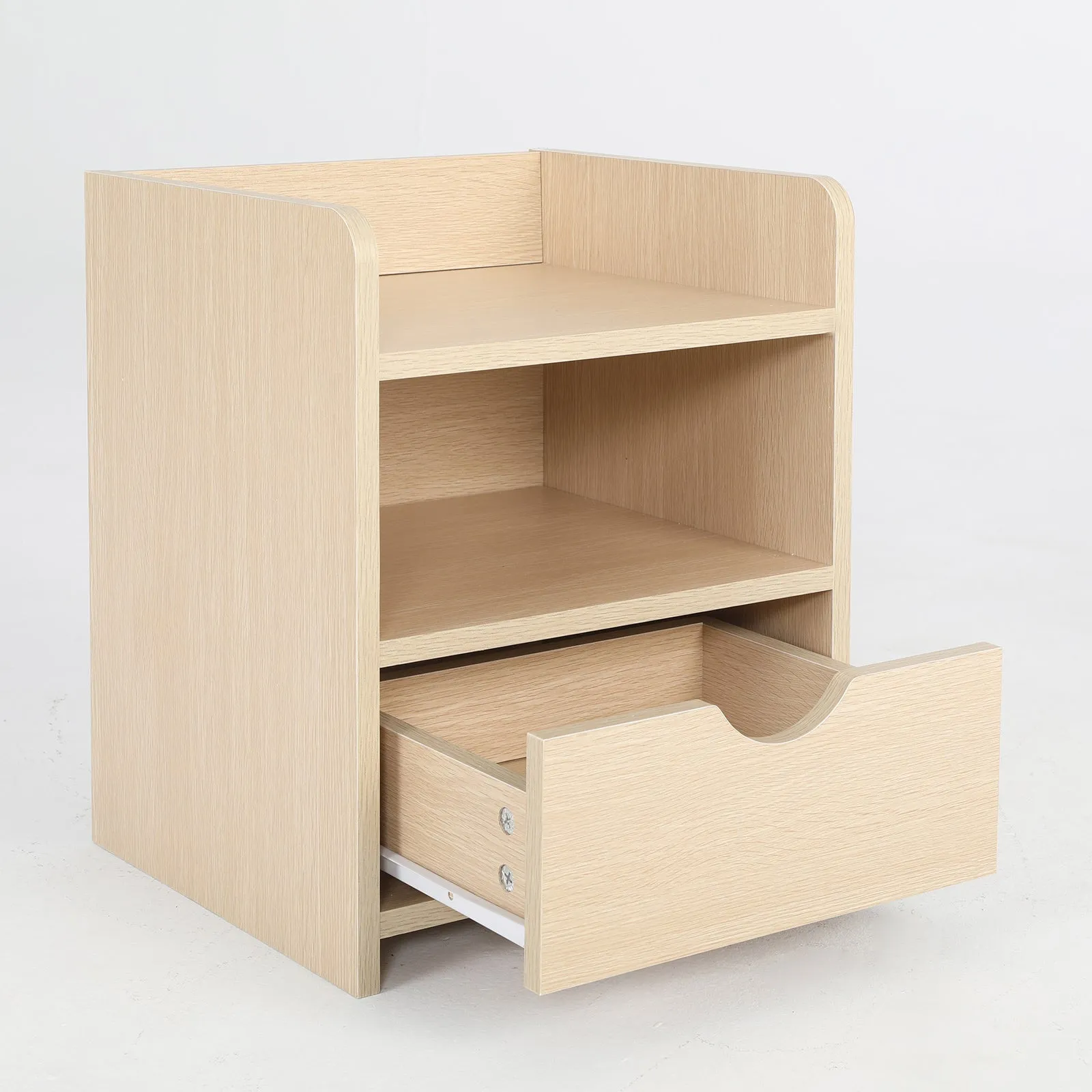 2x Bedside Table | Side Storage Cabinet | Nightstand | Bedroom 1 Drawer | 2 Shelf | LARK | Oak