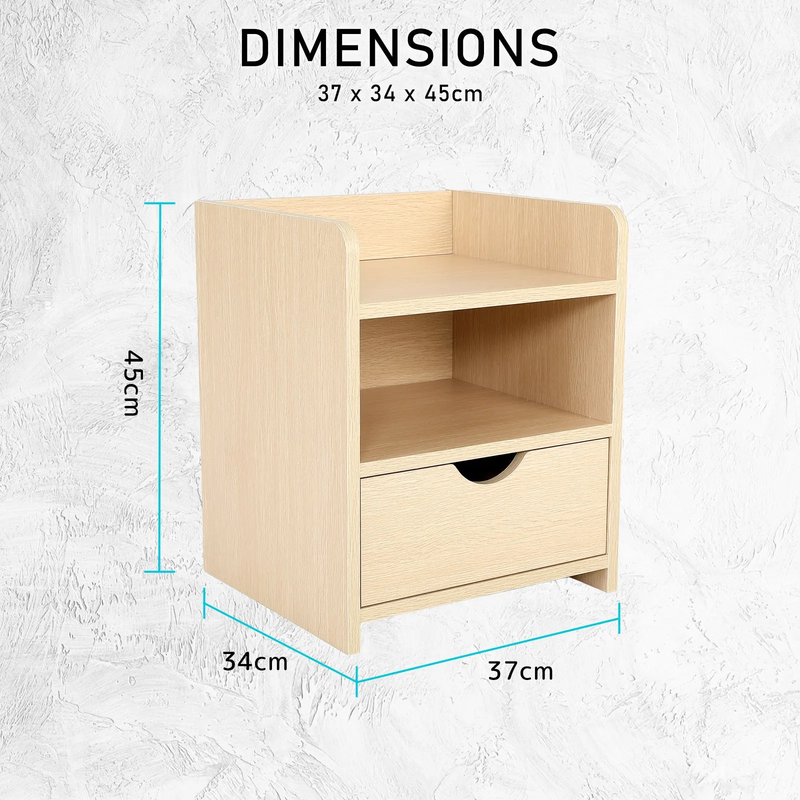 2x Bedside Table | Side Storage Cabinet | Nightstand | Bedroom 1 Drawer | 2 Shelf | LARK | Oak