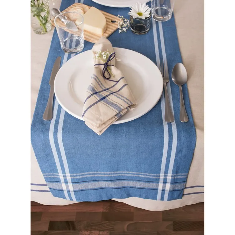 DII Blue Chambray French Stripe 72" x 14" Table Runner