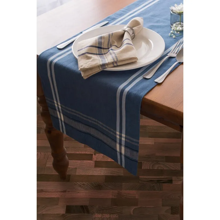 DII Blue Chambray French Stripe 72" x 14" Table Runner