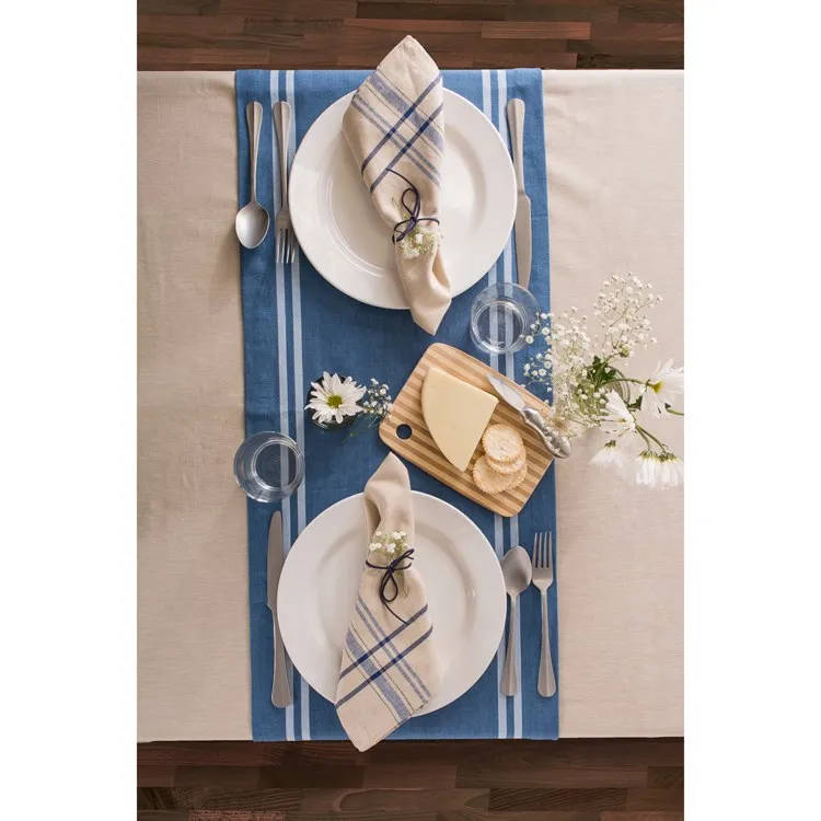 DII Blue Chambray French Stripe 72" x 14" Table Runner