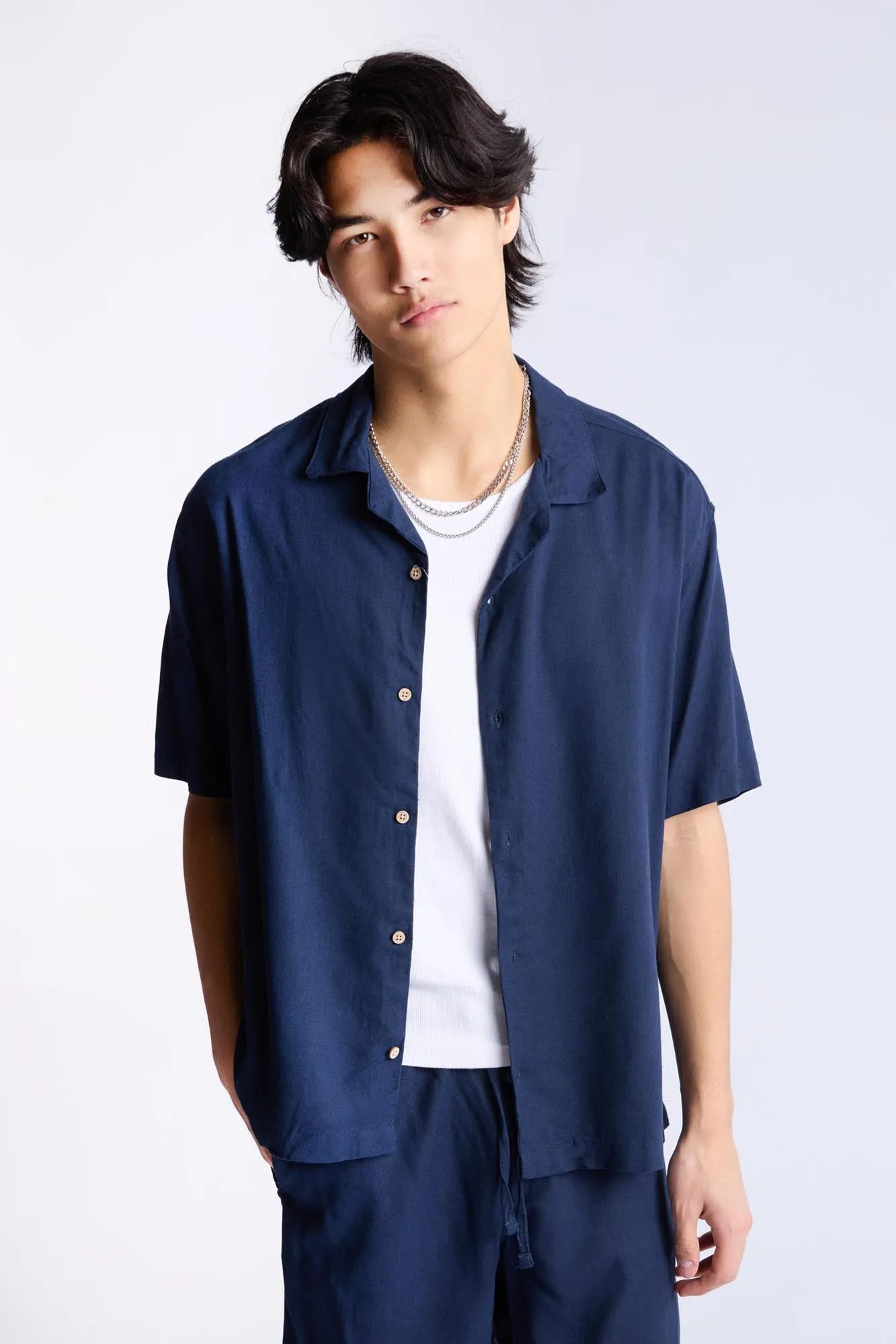 Linen-Blend Button-Up Shirt