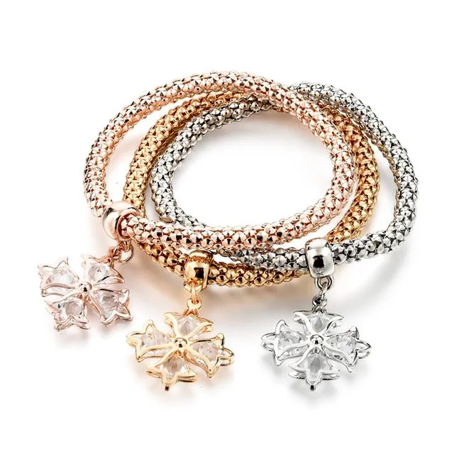 LongWay Vintage Designer Austrian Rhinestones Gold Color Tree of Life Charm Bracelets Popcorn Chain Jewelry For Women SBR160104