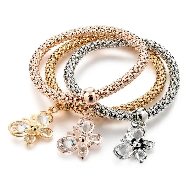 LongWay Vintage Designer Austrian Rhinestones Gold Color Tree of Life Charm Bracelets Popcorn Chain Jewelry For Women SBR160104