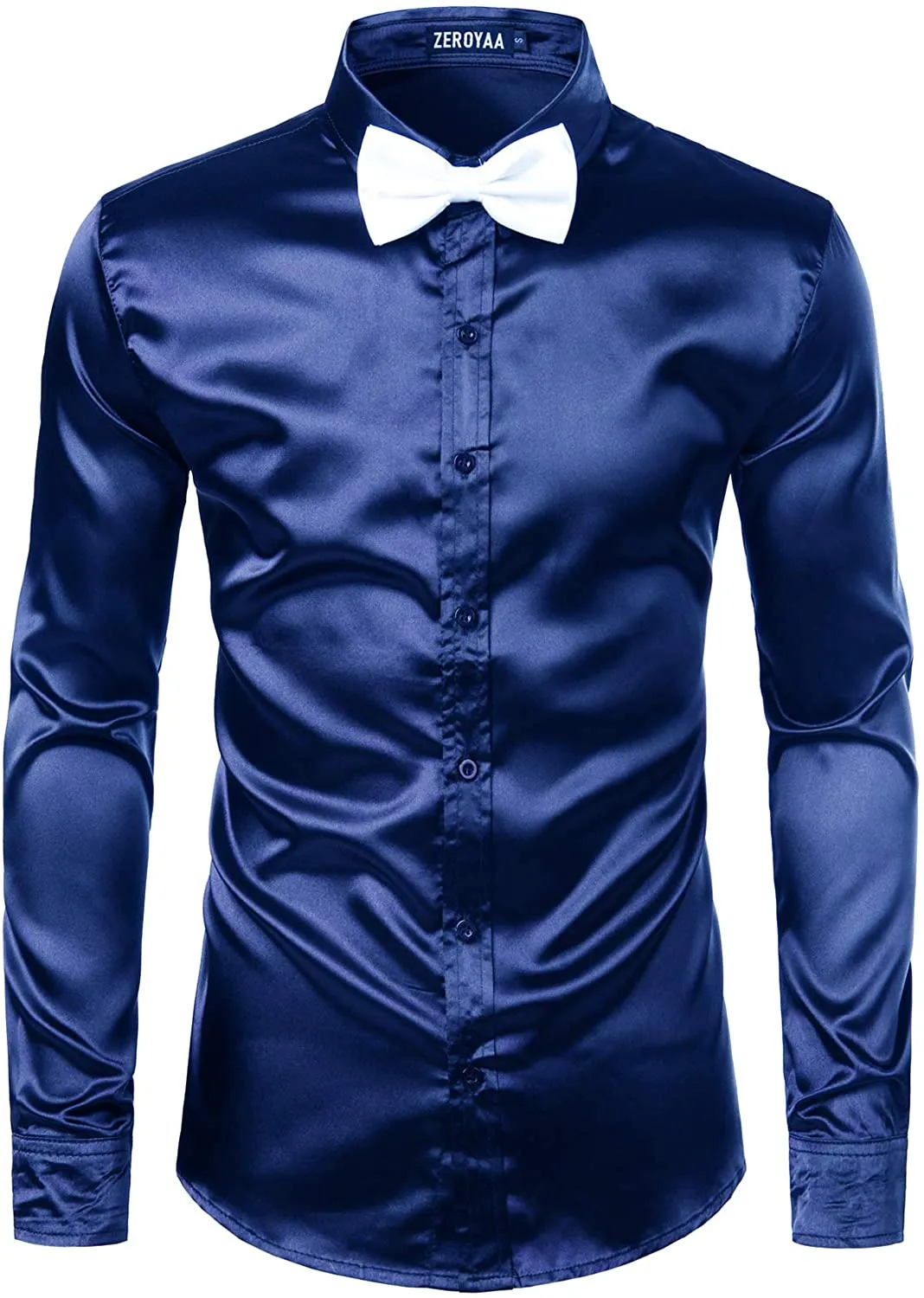 Men's Luxury Turquoise Shiny Silk Like Satin Button Up Shirt