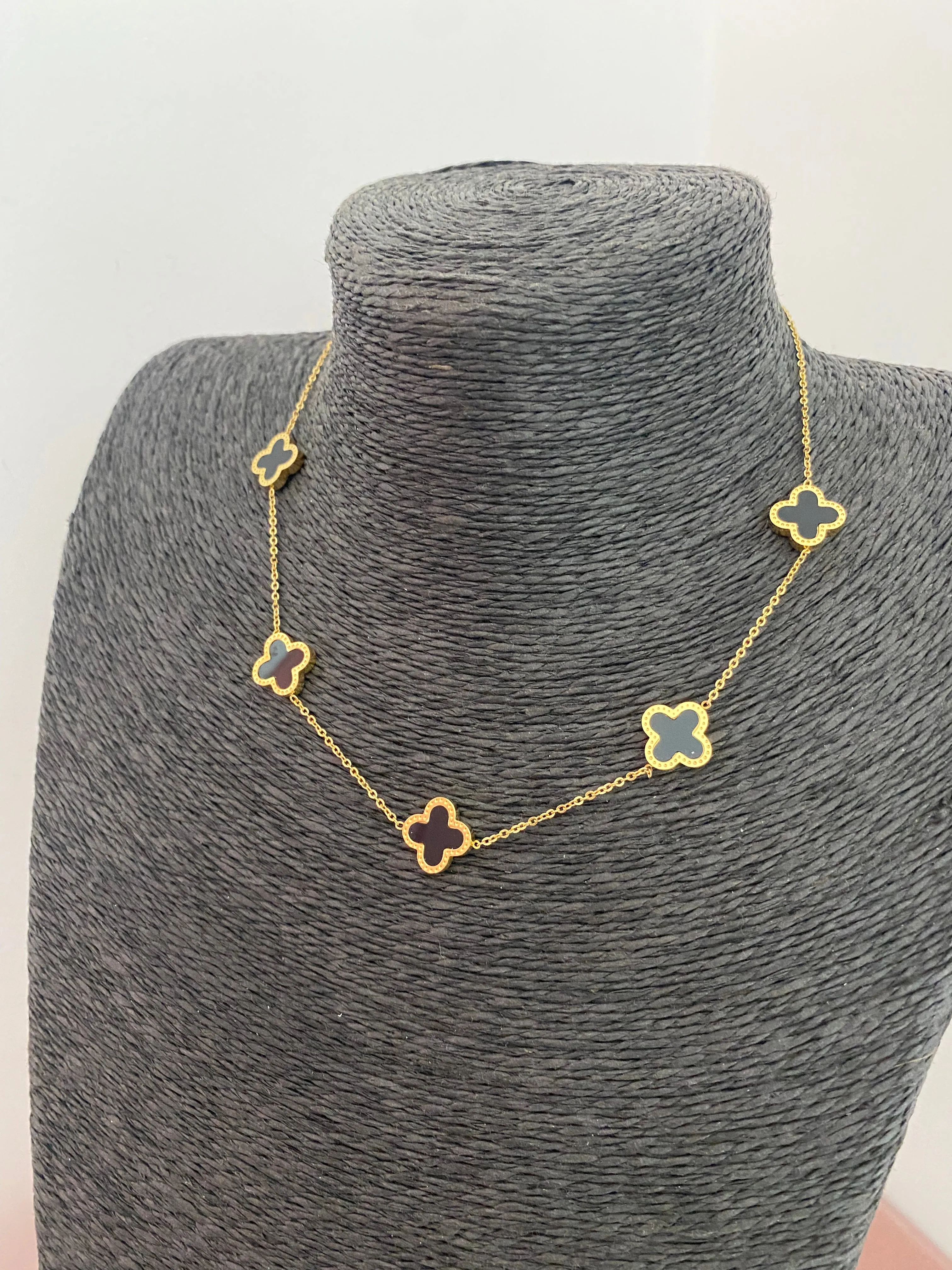 Multi Clover Necklace - Gold & Black
