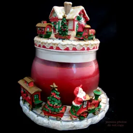 NEW CHRISTMAS SANTA CLAUS WORKSHOP RED Scented CANDLE JAR   Ceramic Topper Dish