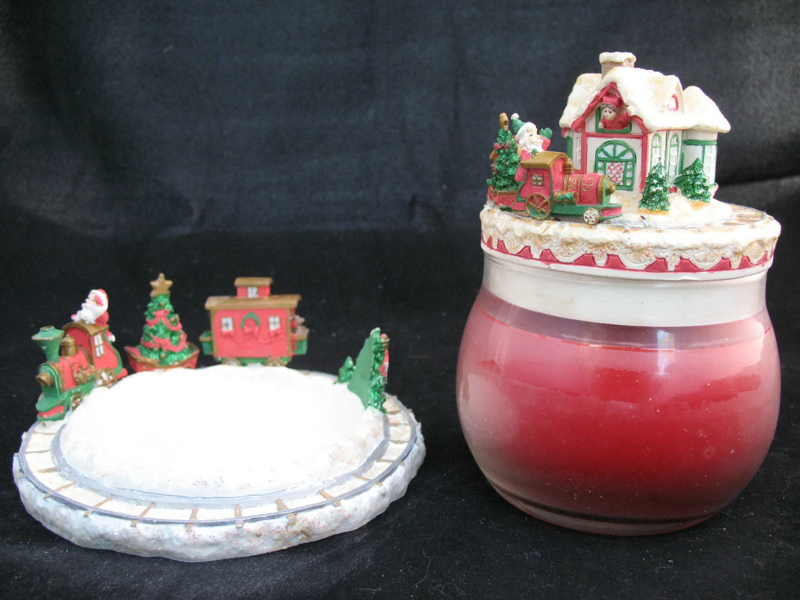 NEW CHRISTMAS SANTA CLAUS WORKSHOP RED Scented CANDLE JAR   Ceramic Topper Dish