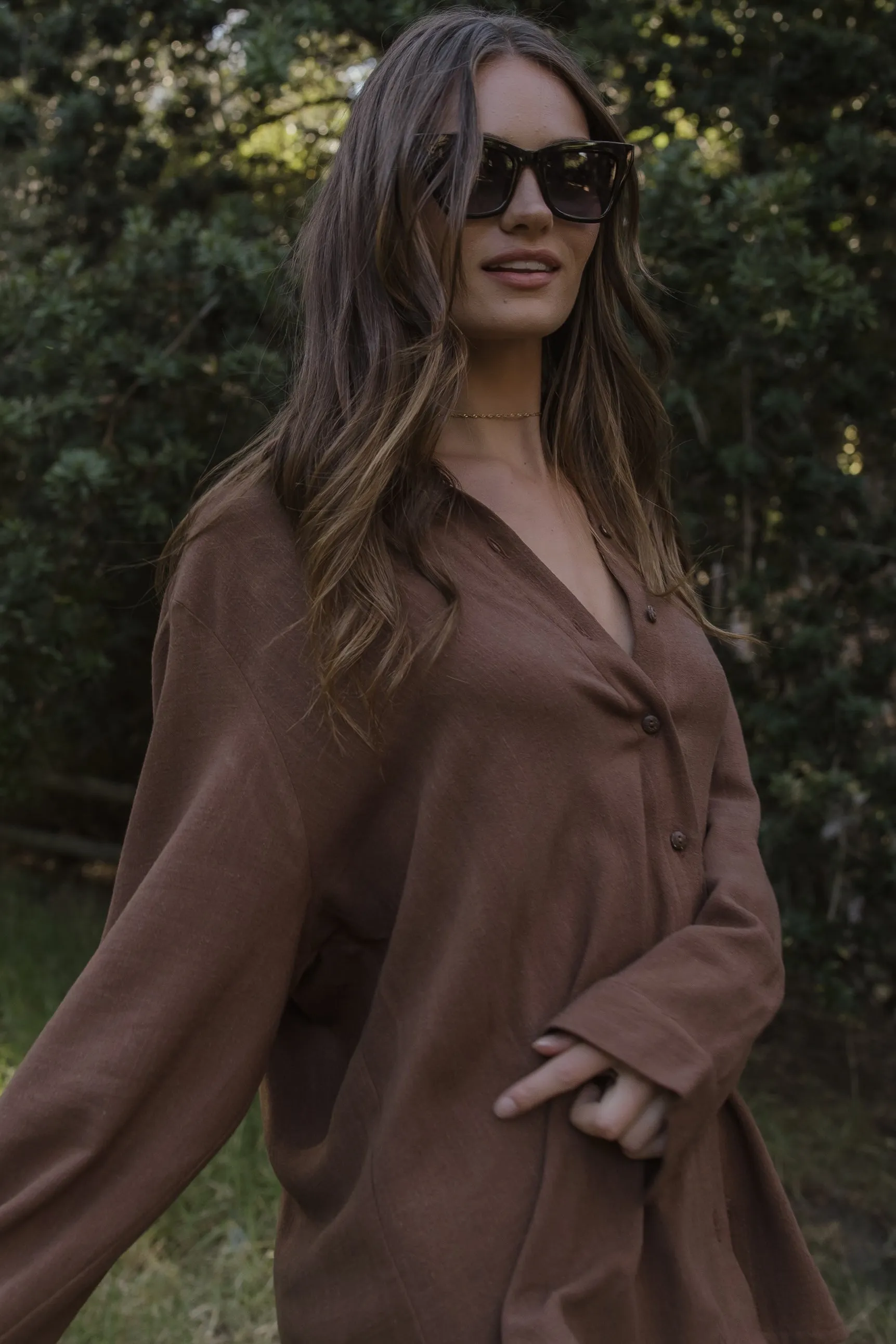 Santorini Boyfriend Shirt Chocolate Linen