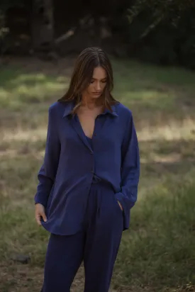 Santorini Boyfriend Shirt Indigo Linen