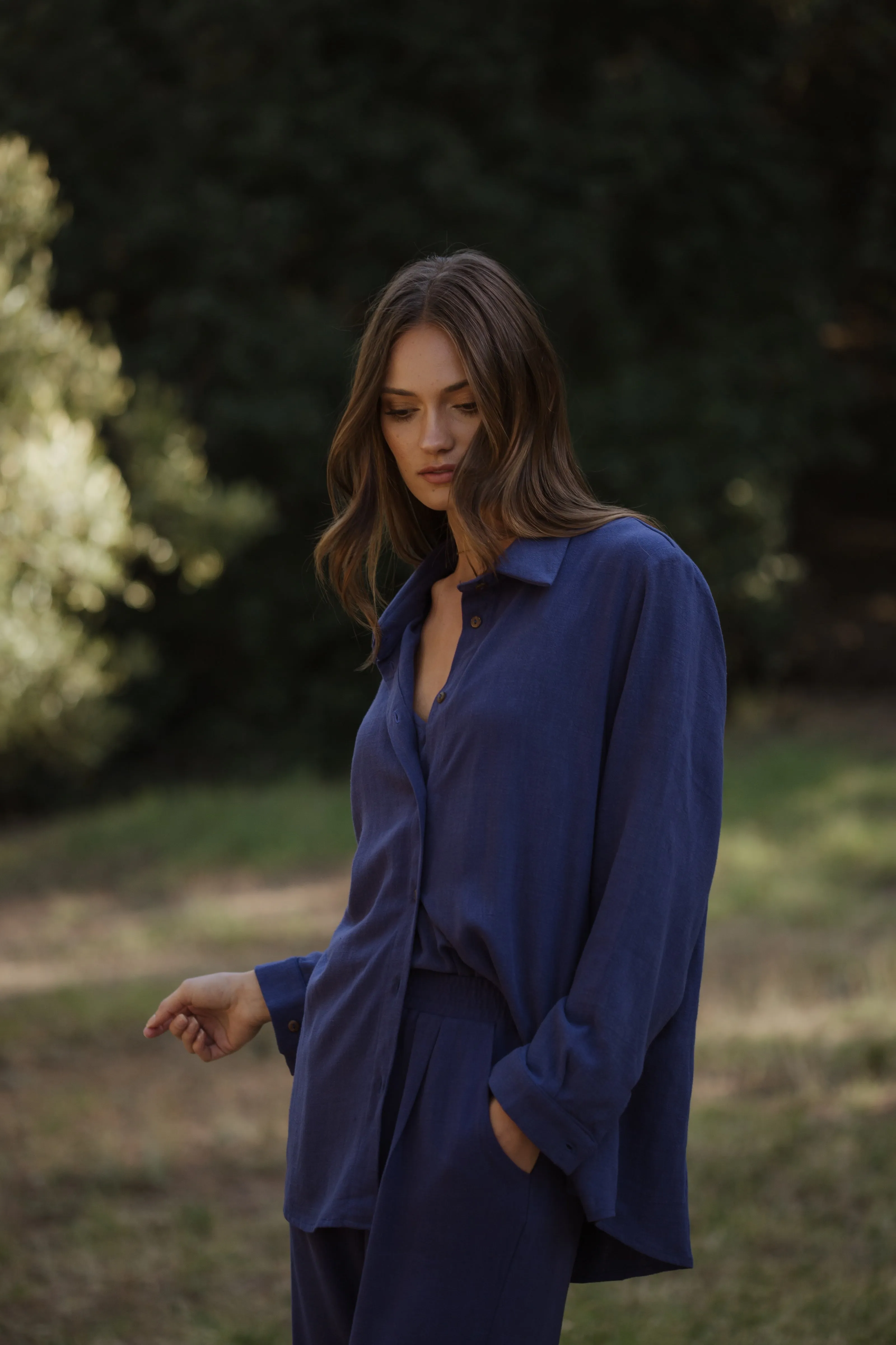 Santorini Boyfriend Shirt Indigo Linen
