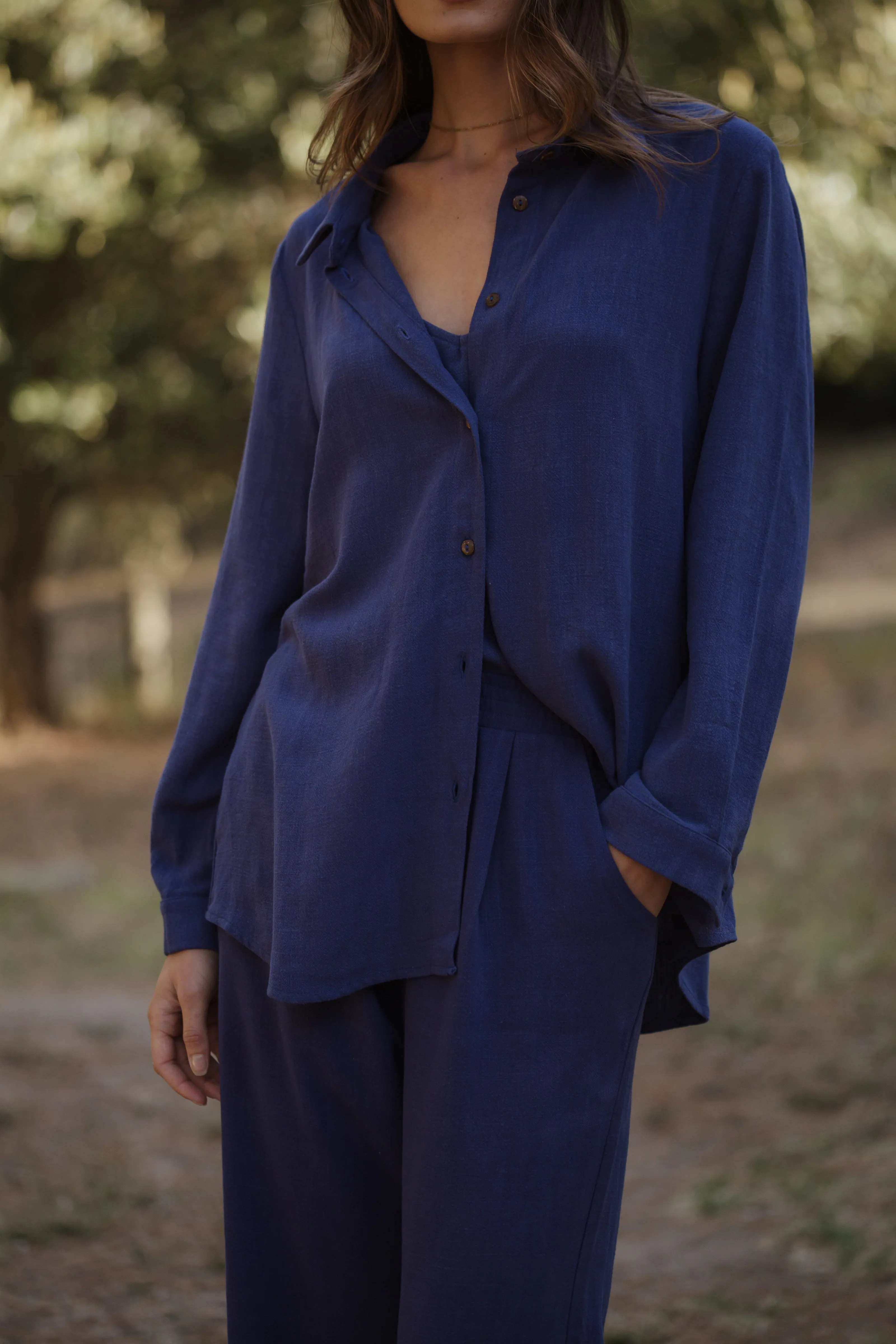 Santorini Boyfriend Shirt Indigo Linen