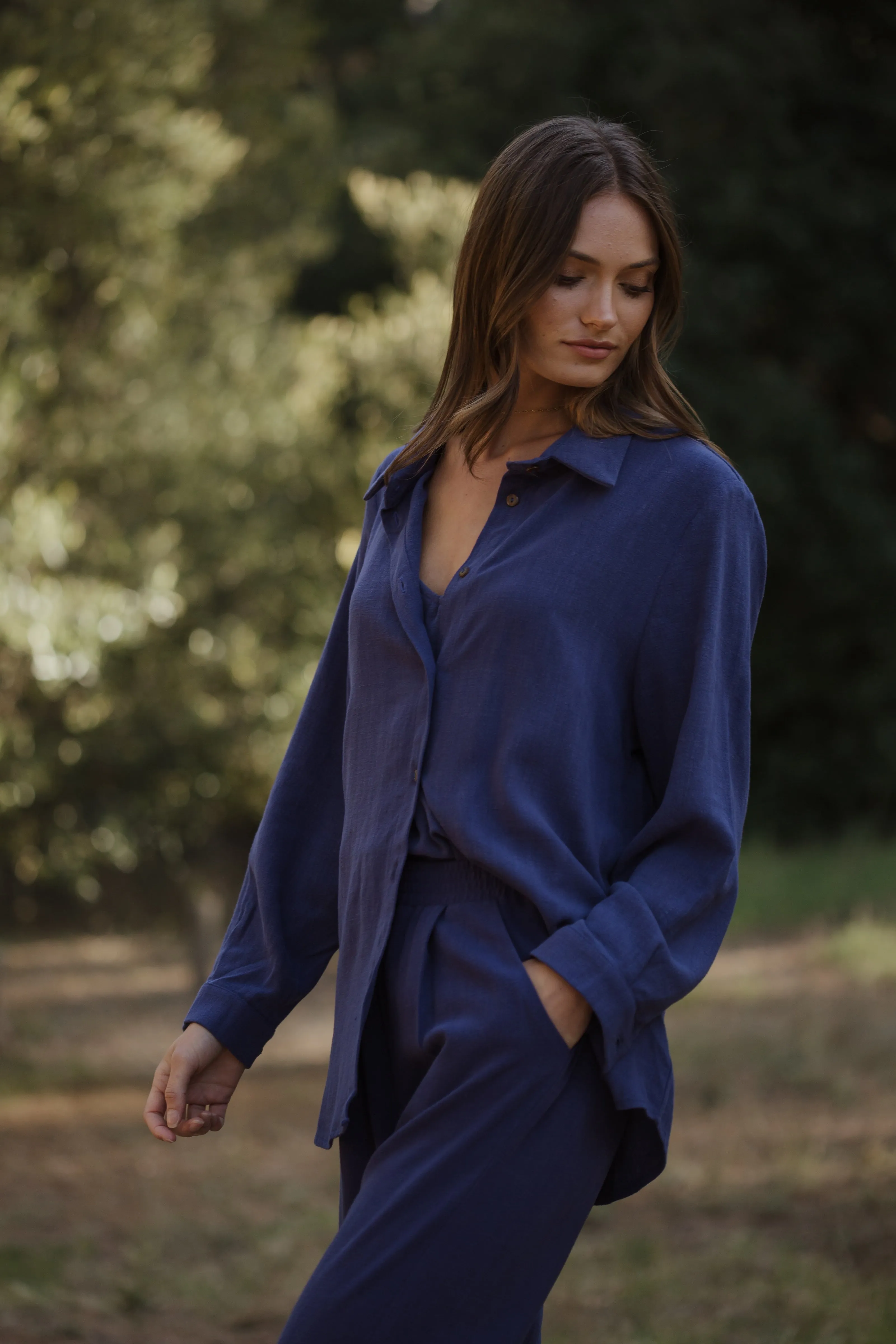 Santorini Boyfriend Shirt Indigo Linen