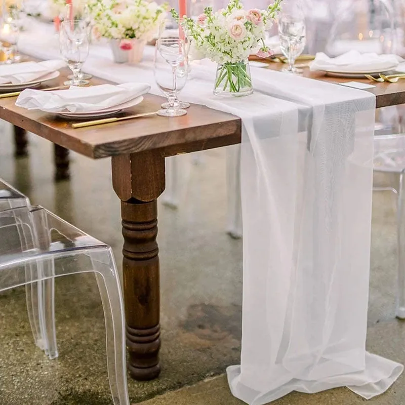 Sheer Chiffon Table Runners- Vintage Look - Wedding- Shower-Table Decor