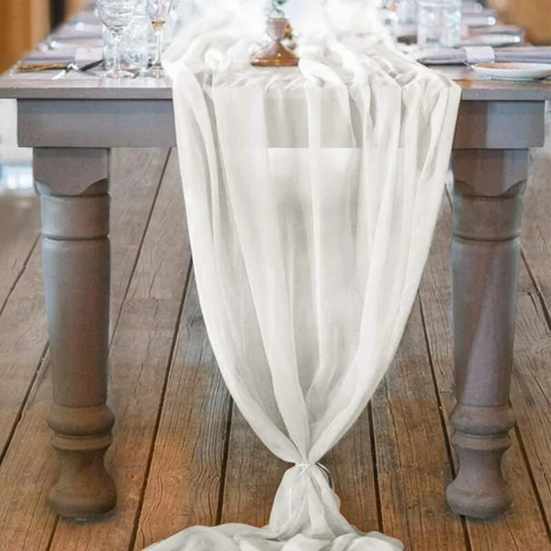Sheer Chiffon Table Runners- Vintage Look - Wedding- Shower-Table Decor