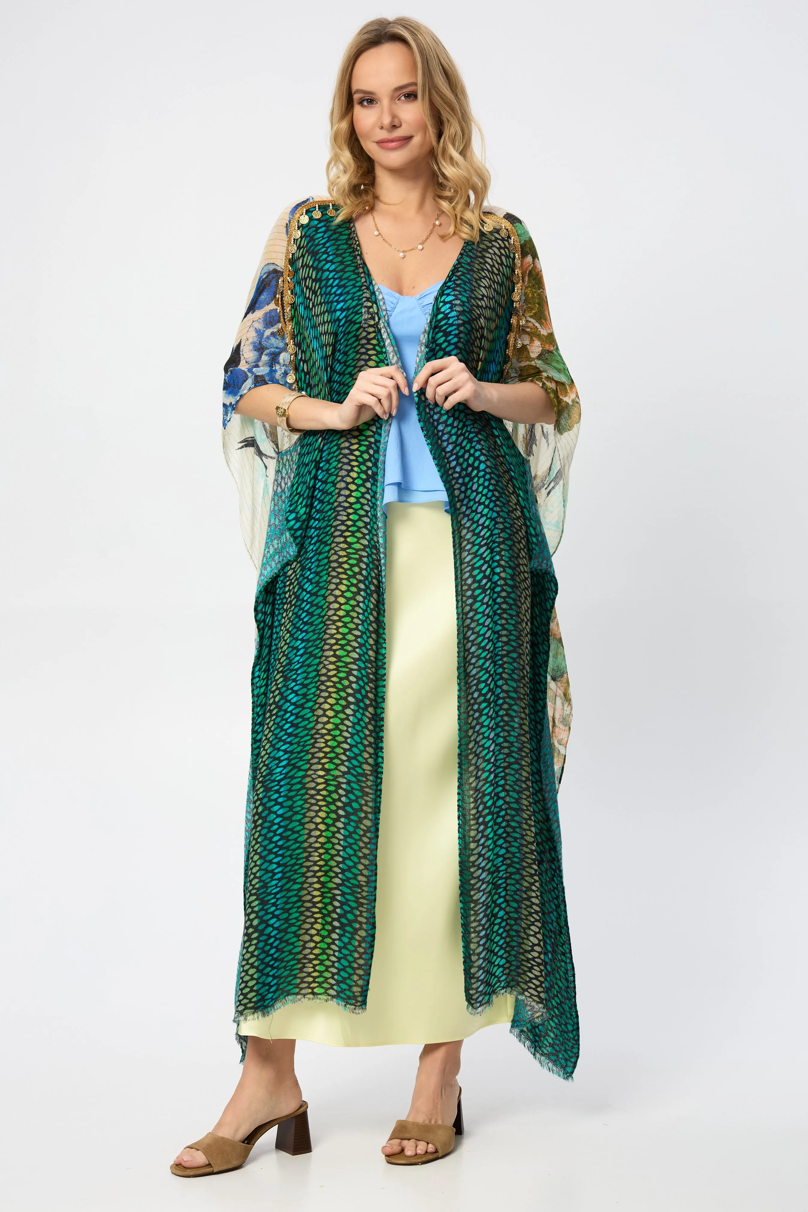 Shimmering Floral Print Kimono