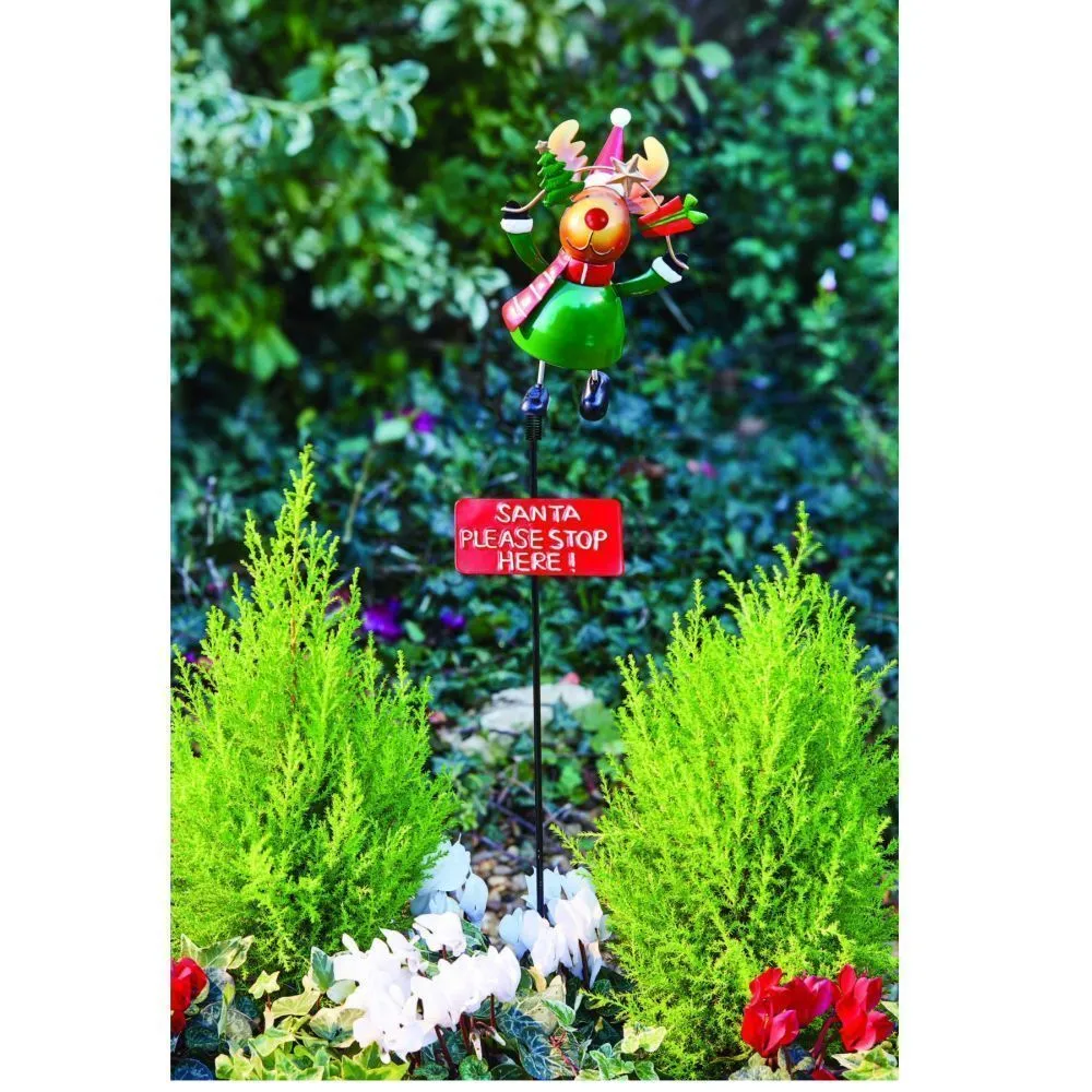 Three Kings 80cm Santa Stop Here Rudy Reindeer Stake