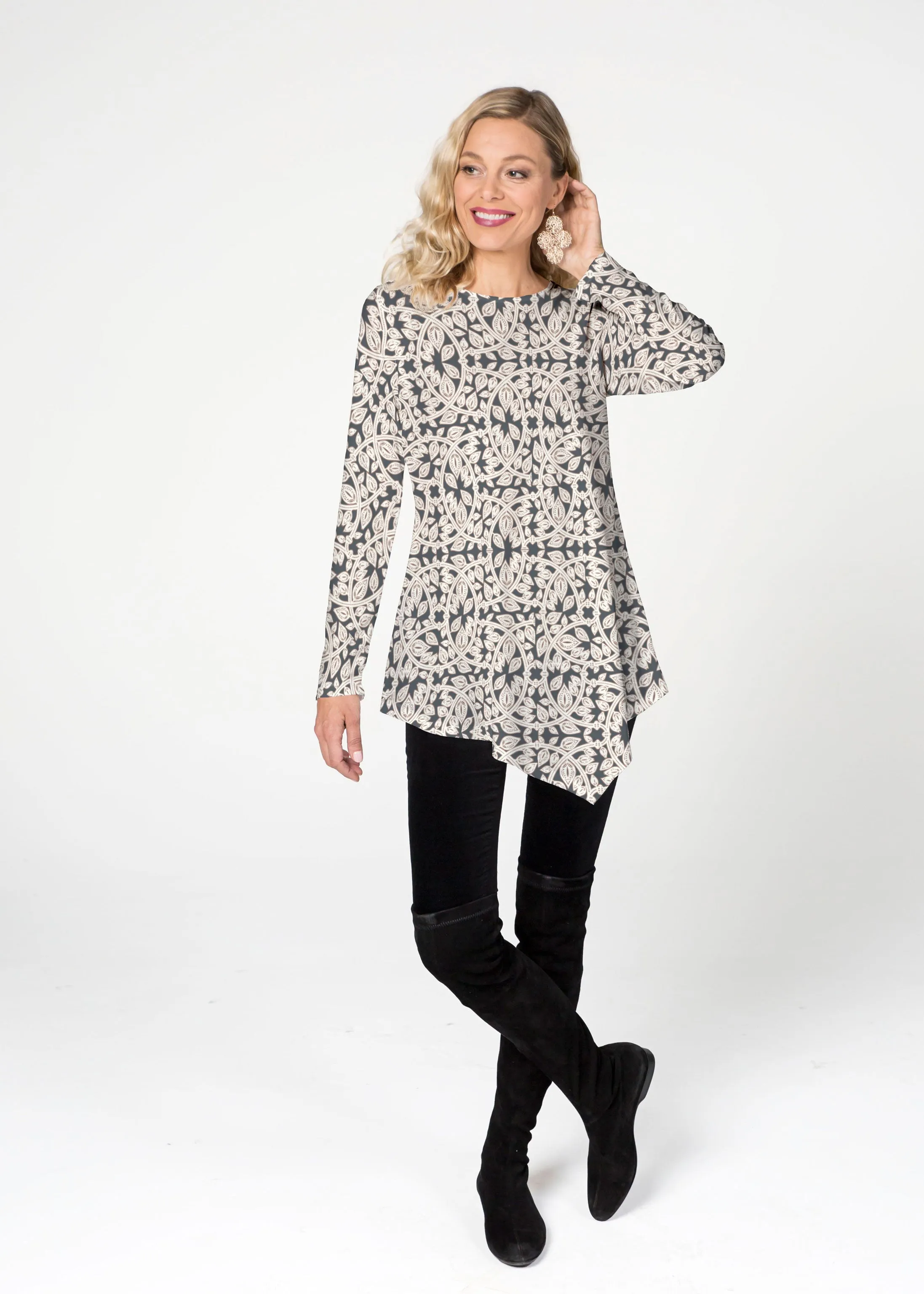 Topiary Cream  (7581) ~ Asymmetrical French Terry Tunic